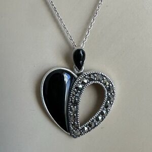 Charles Winston Heart Pendant Necklace 18 Inch Onyx Black Italy Sterling 5.2g
